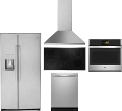 5 Piece Package Includes Refrigerator, Cooktop, Wall Oven, Hood And Dishwasher